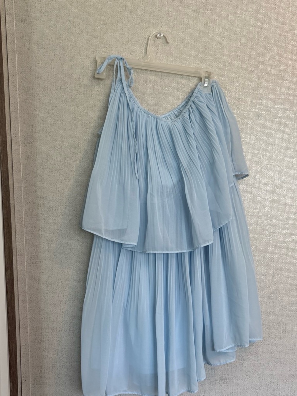Light Blue Pleated Off-Shoulder Dress